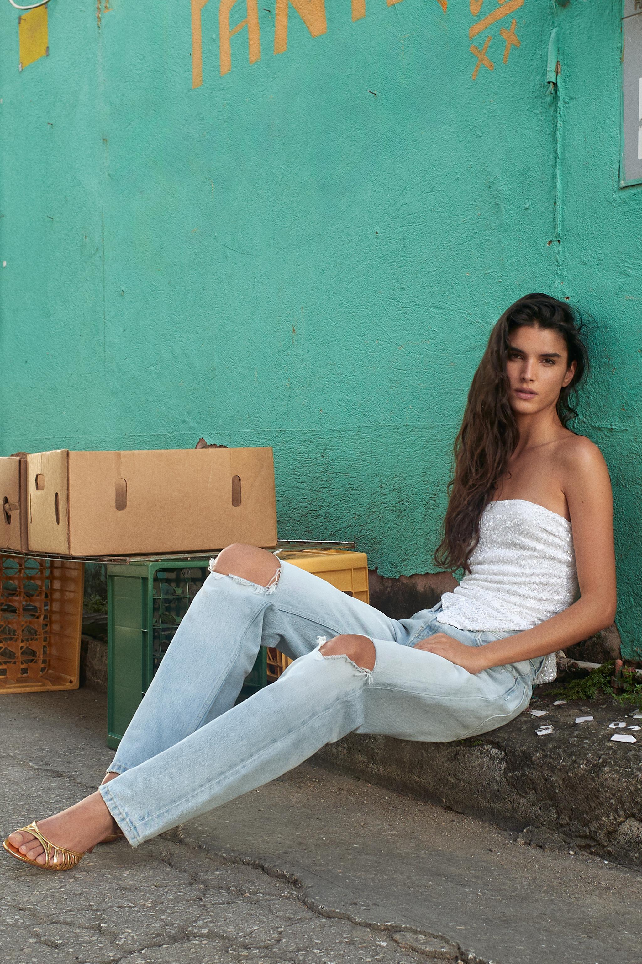TRF LOW RISE RIPPED STRAIGHT LEG JEANS